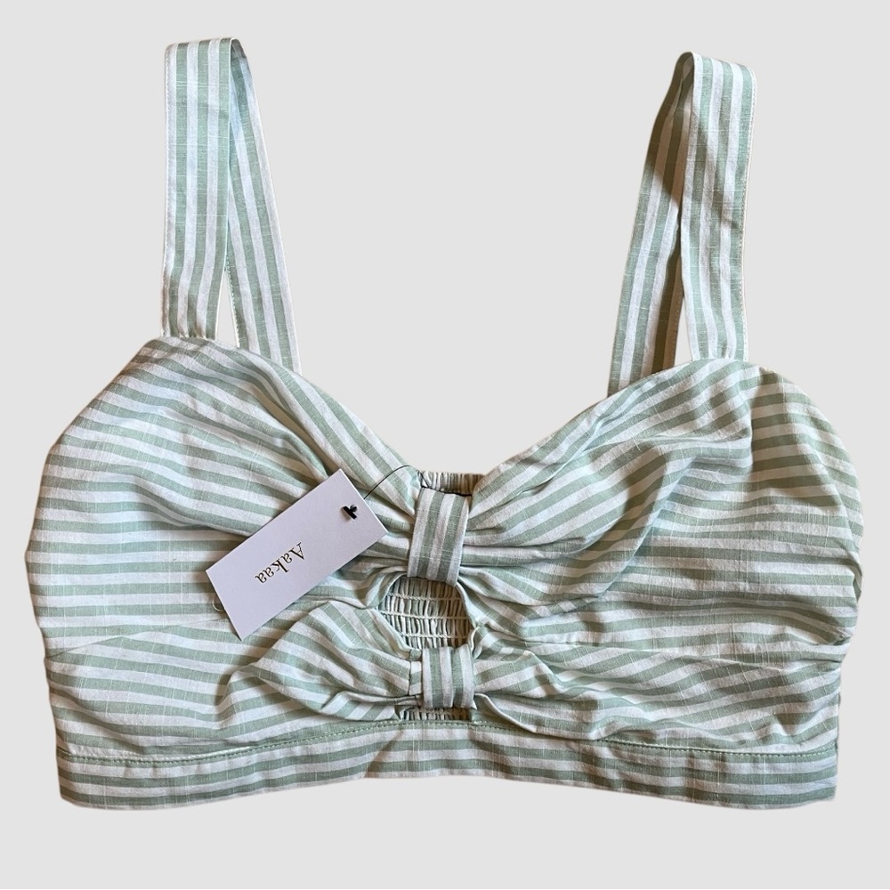 NWT AaKaa "Shoulder Strap Stripe Top" - Size Large - Cropped cut-out stripes